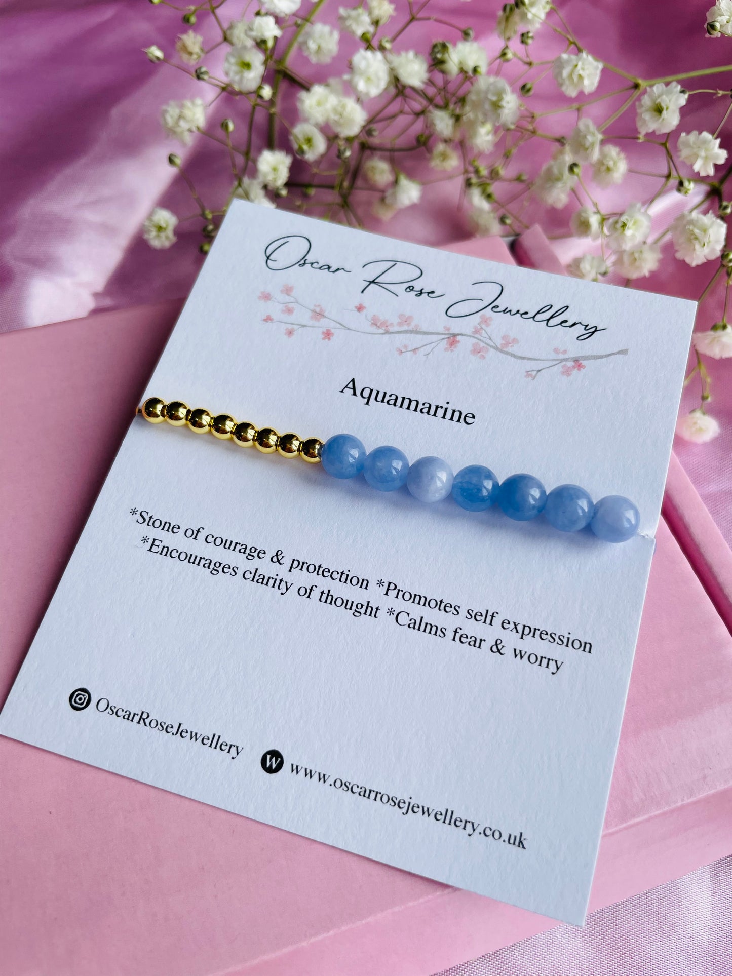 Aquamarine & Silver or Gold Bracelet