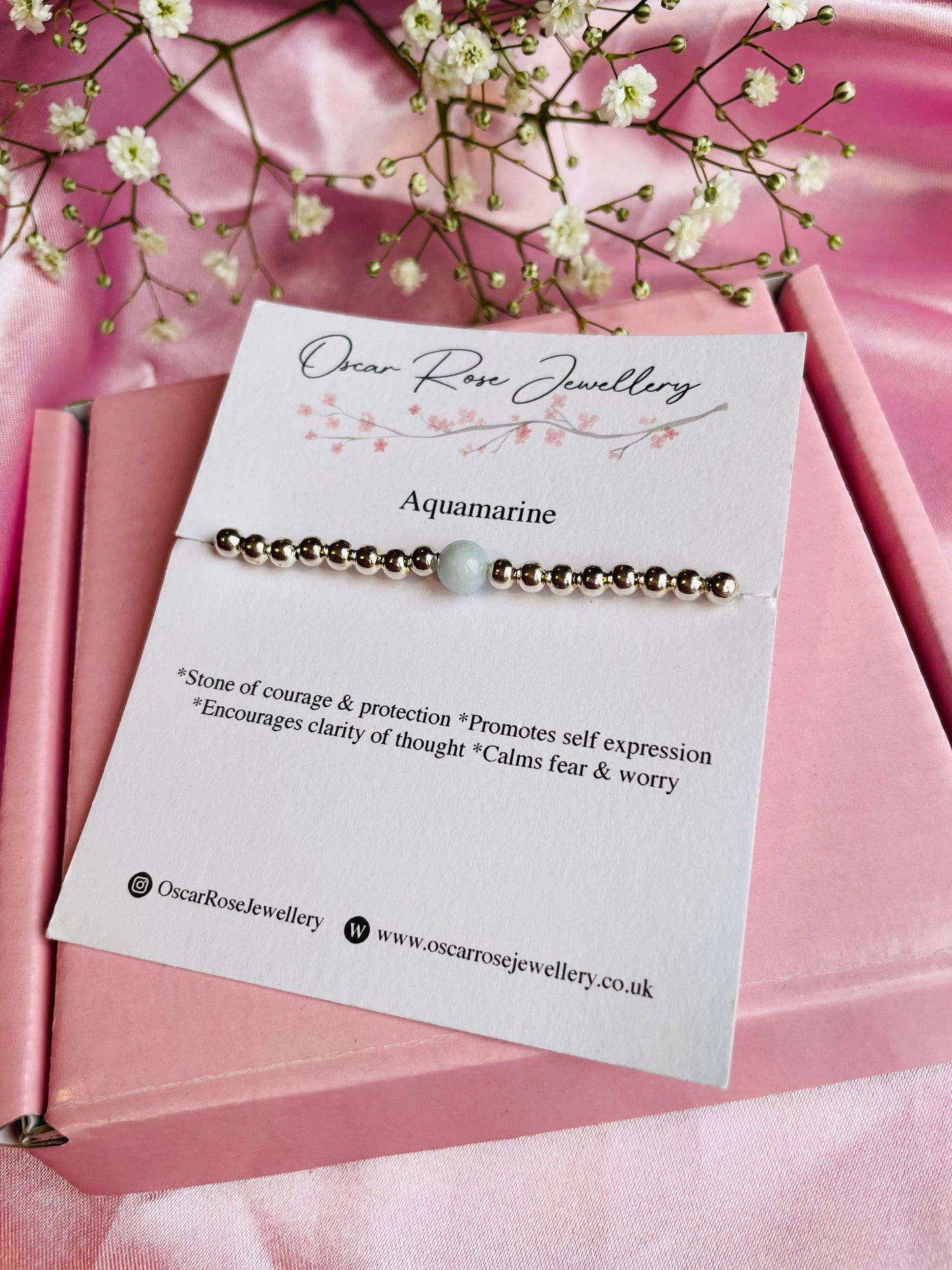 Aquamarine & Silver or Gold Bracelet