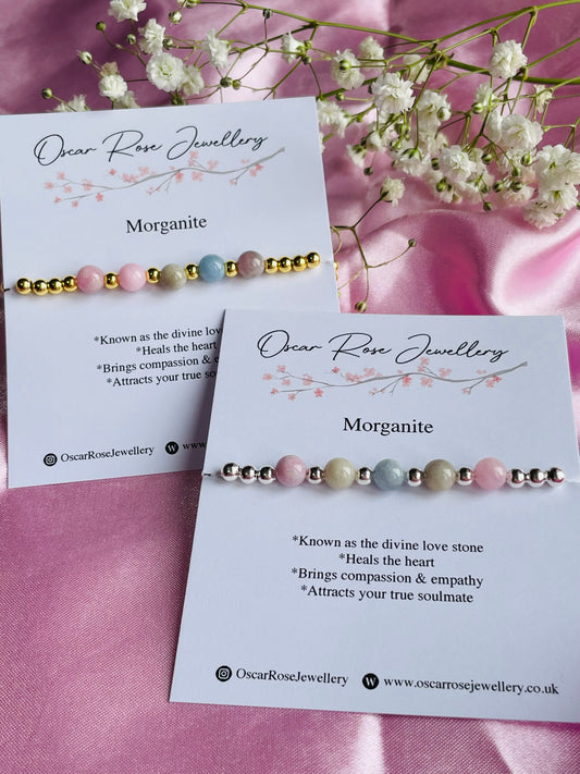 🌸 Morganite Crystal Bracelet | Divine Love Stone | Heart Healing | Compassion & Emotional Balance | Meaningful Gift