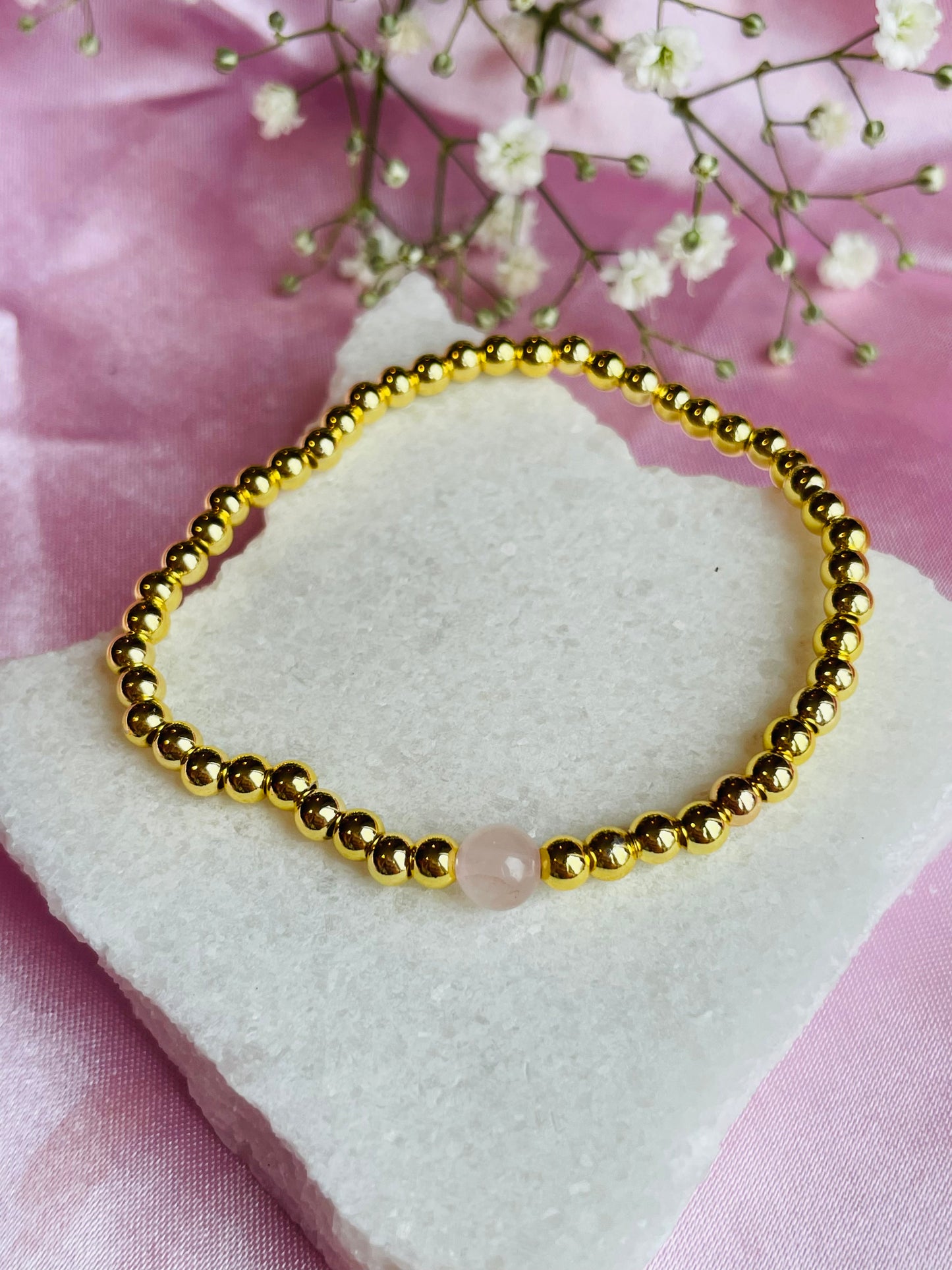 Rose Quartz & Silver or Gold Bracelet