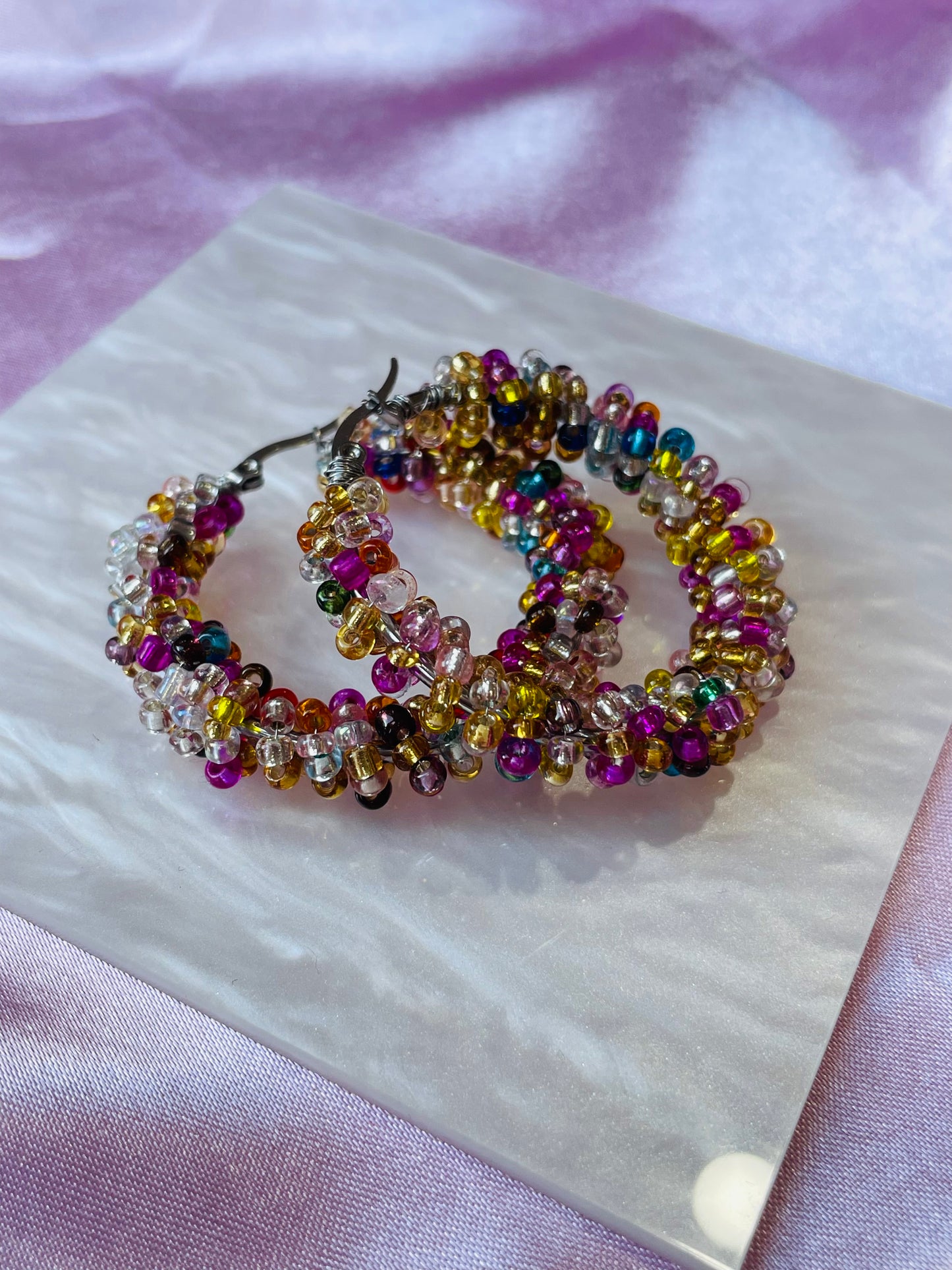 Autumn Beaded Hoop Earrings – Handmade Colourful Seed Bead Hoops