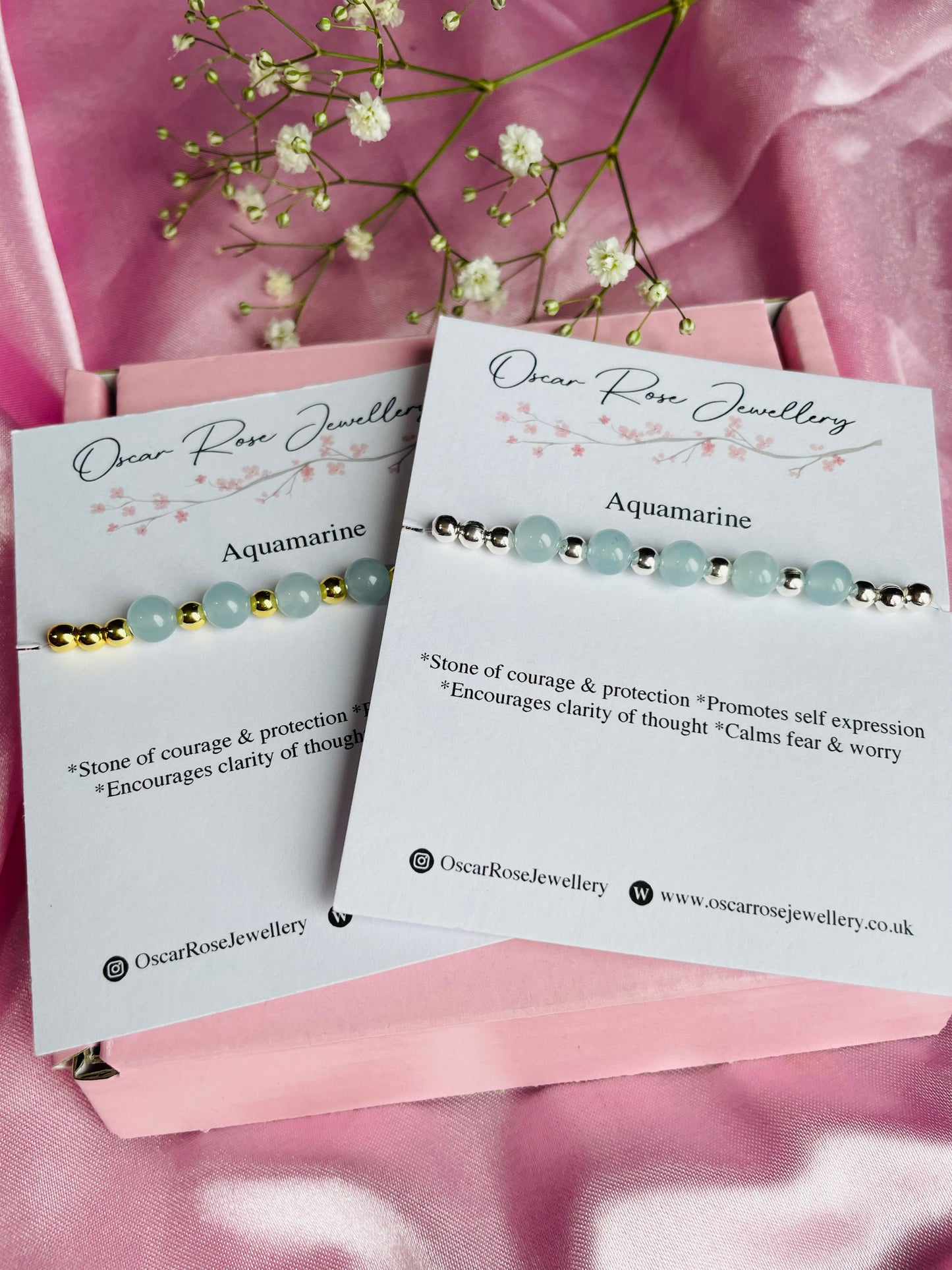 Aquamarine & Silver or Gold Bracelet