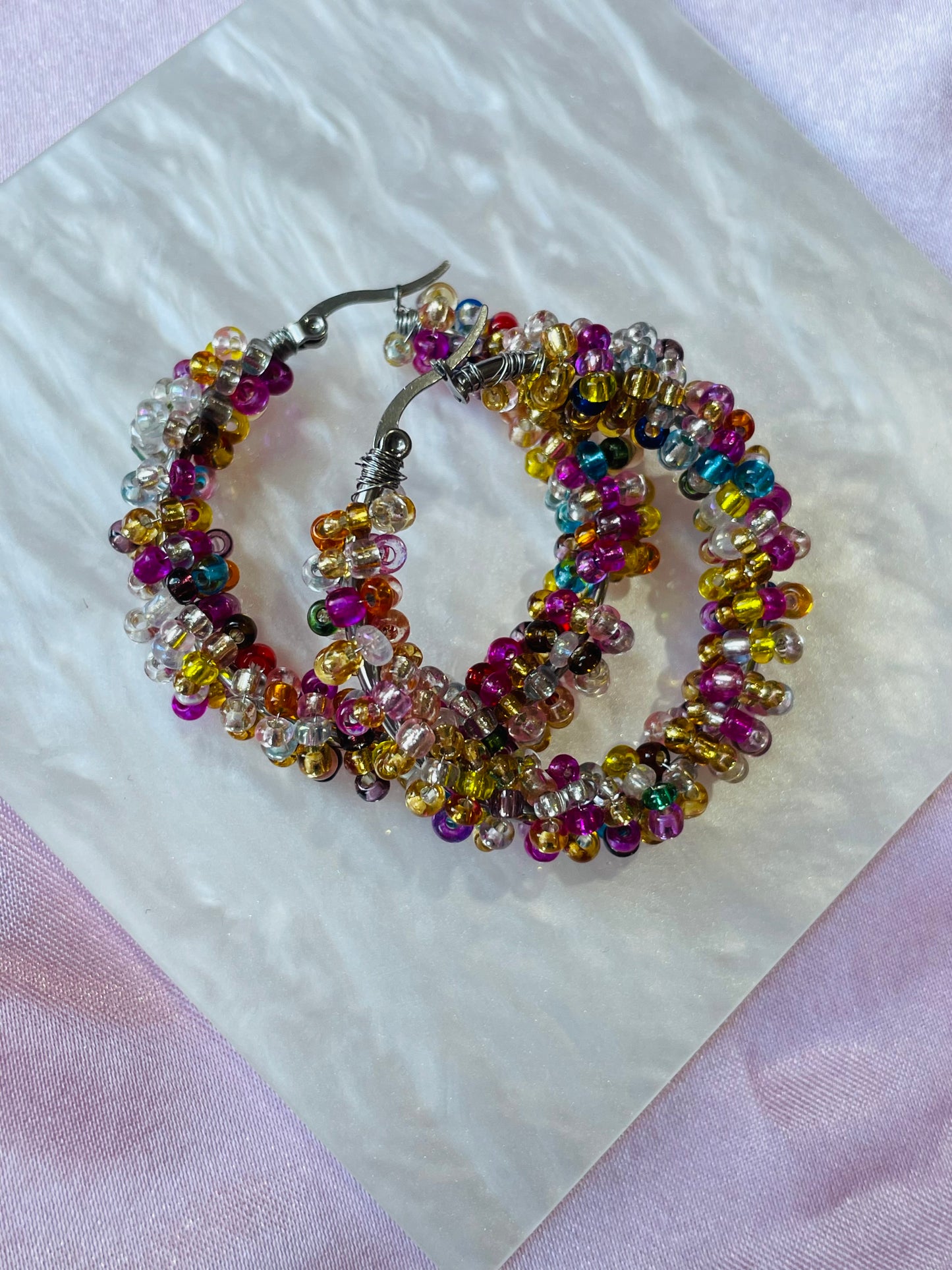 Autumn Beaded Hoop Earrings – Handmade Colourful Seed Bead Hoops