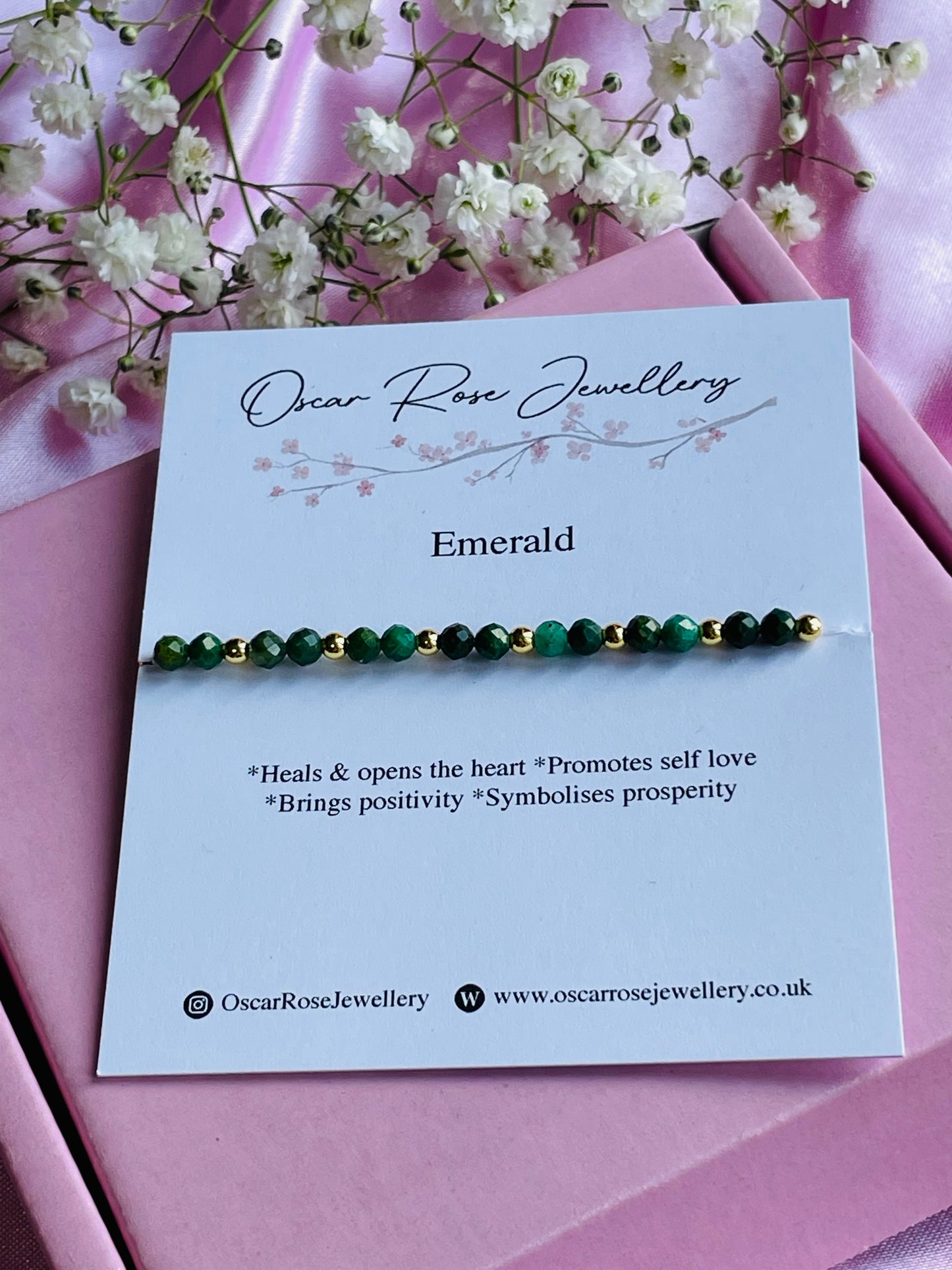 Emerald and Silver or Gold Plated Stretch Bead Bracelet