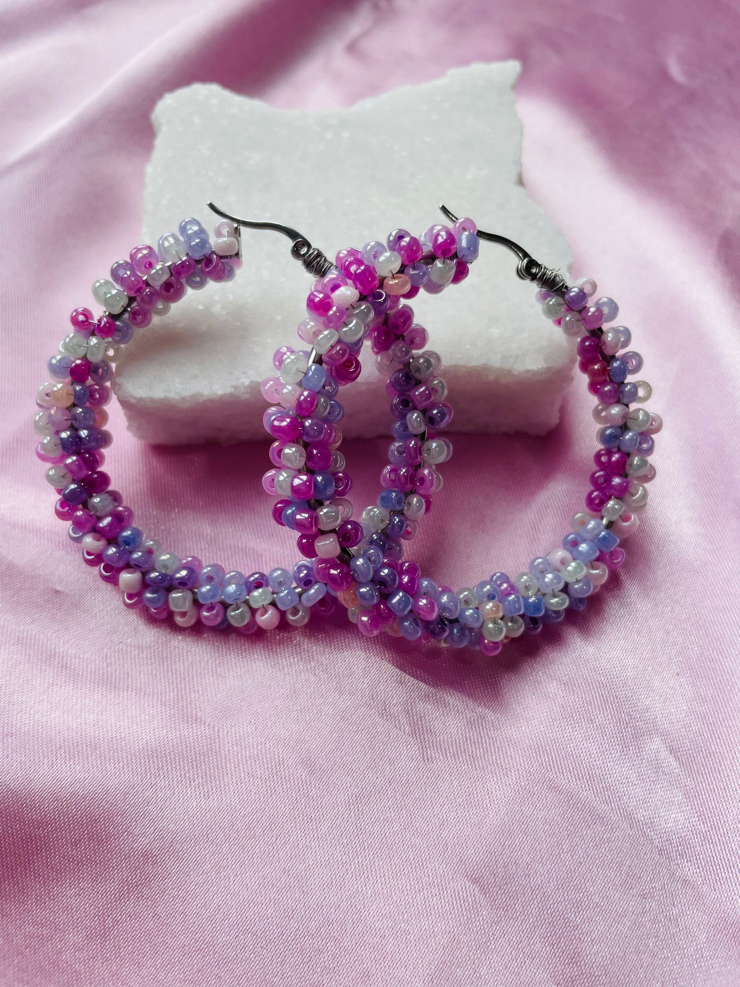Beaded Hoop Earrings – Handmade Colourful Seed Bead Hoops