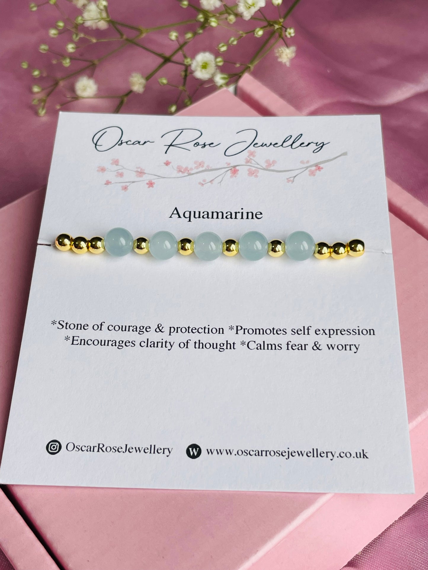 Aquamarine & Silver or Gold Bracelet