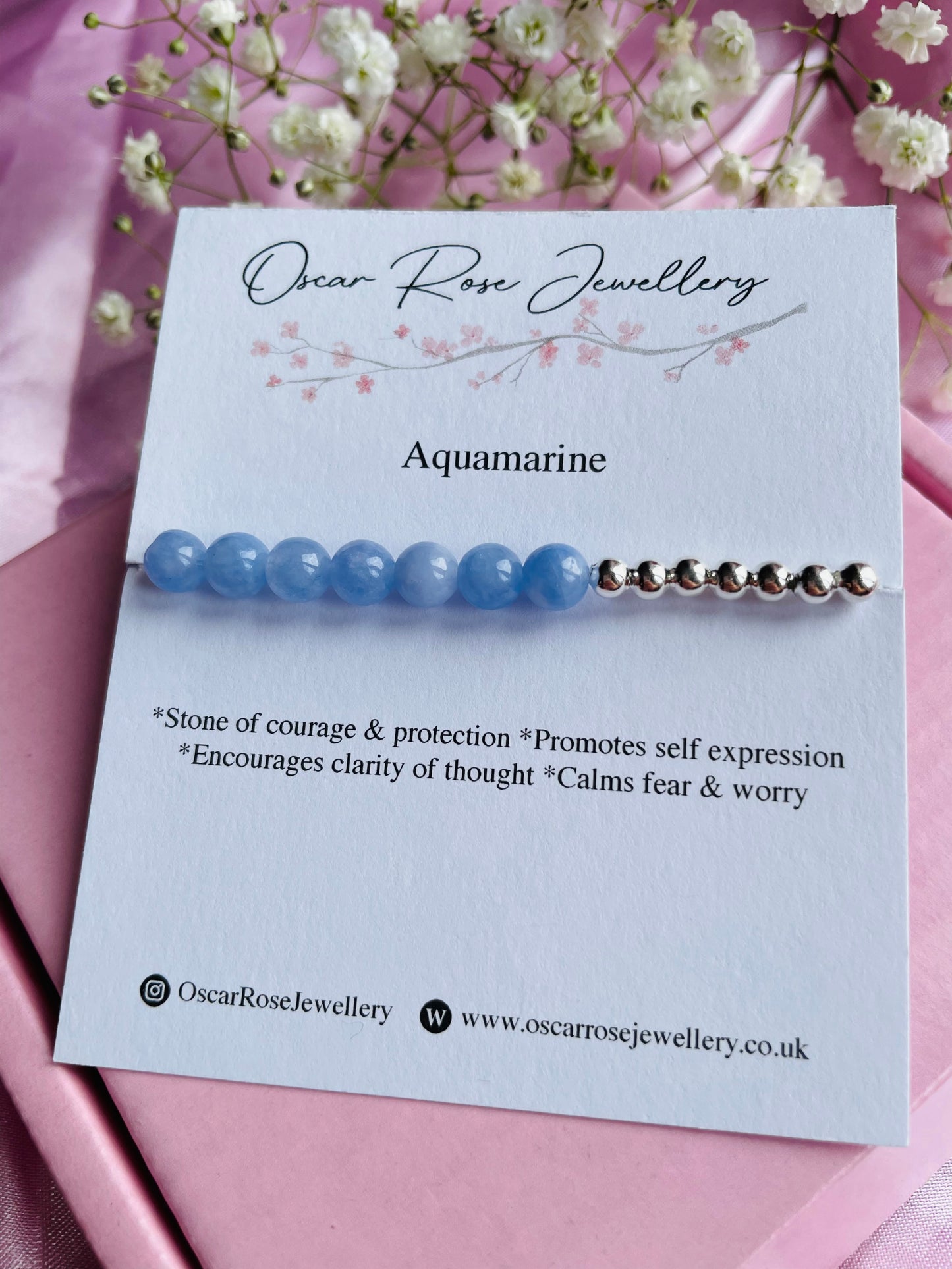 Aquamarine & Silver or Gold Bracelet