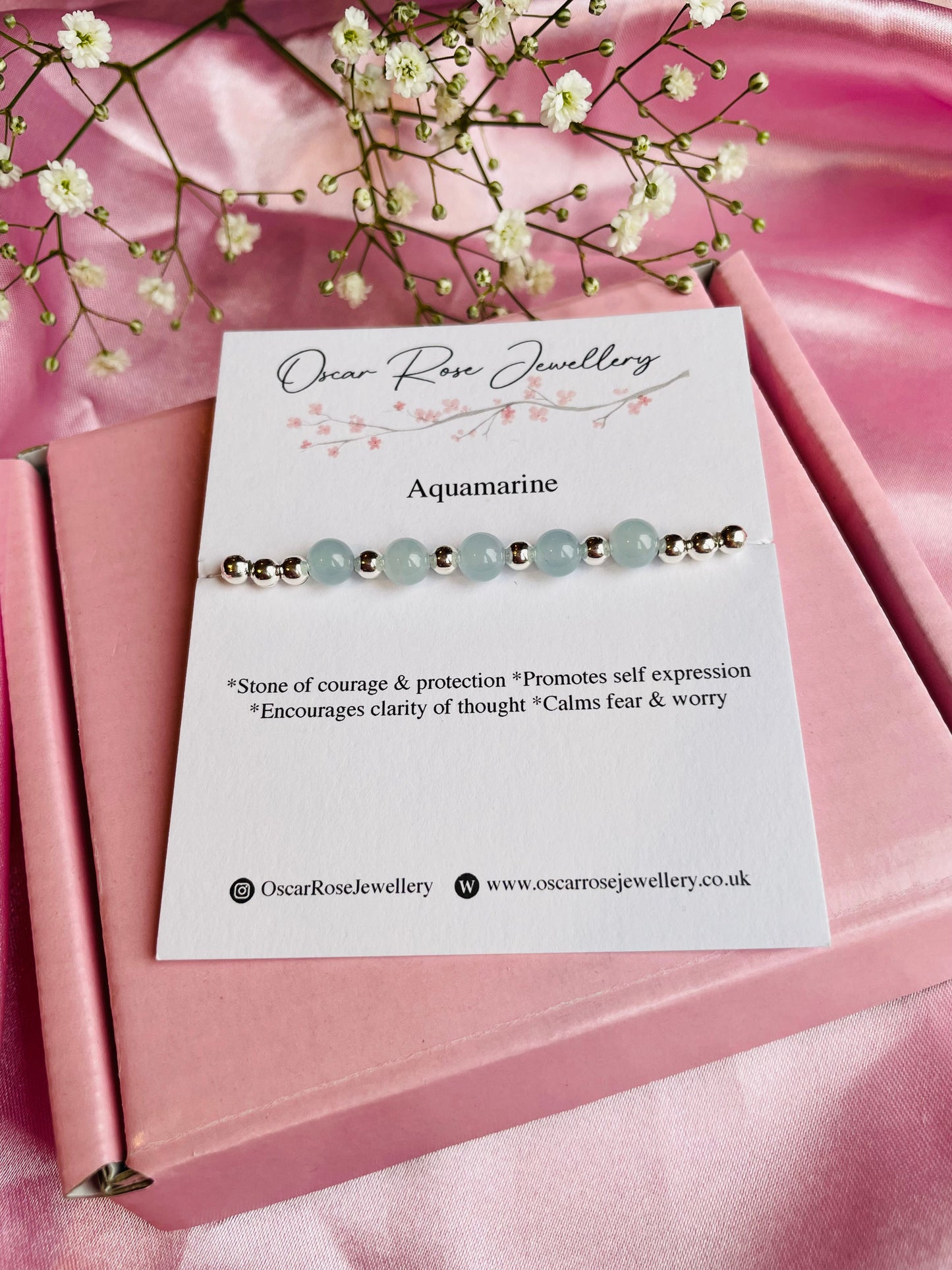 Aquamarine & Silver or Gold Bracelet