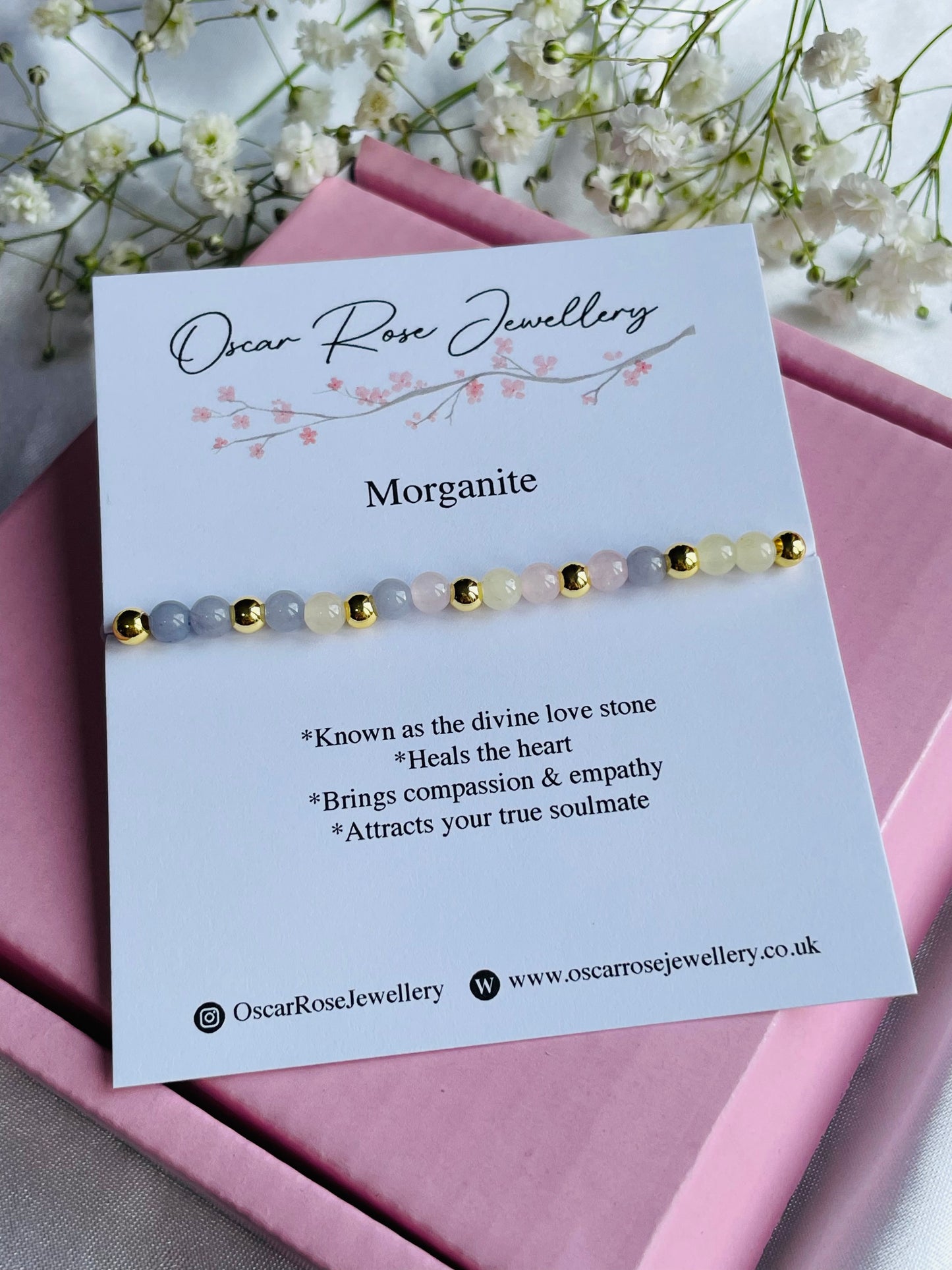 Morganite Crystal Bracelet | Divine Love Stone | Heart Healing | Compassion & Emotional Balance | Meaningful Gift
