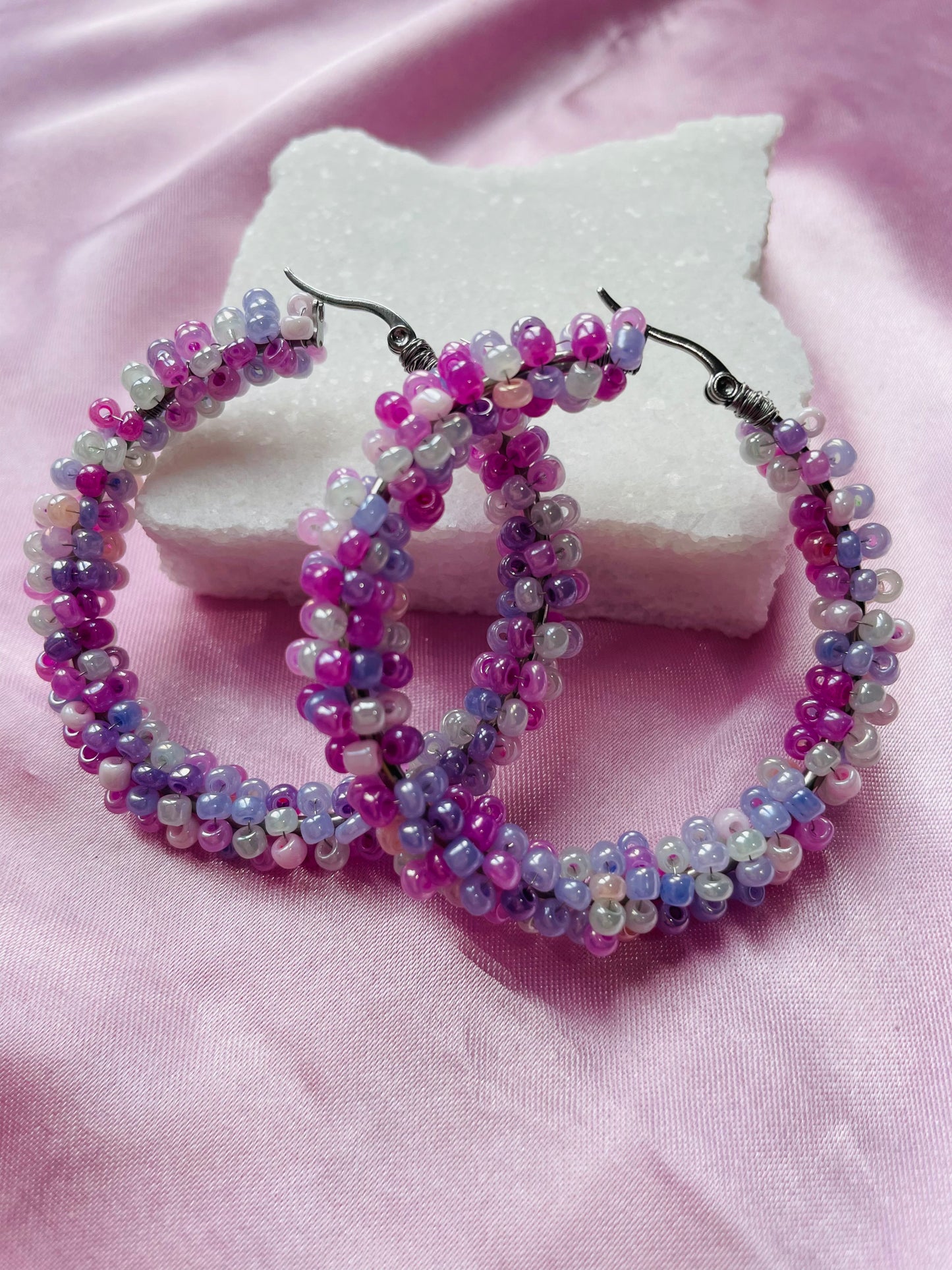 Beaded Hoop Earrings – Handmade Colourful Seed Bead Hoops