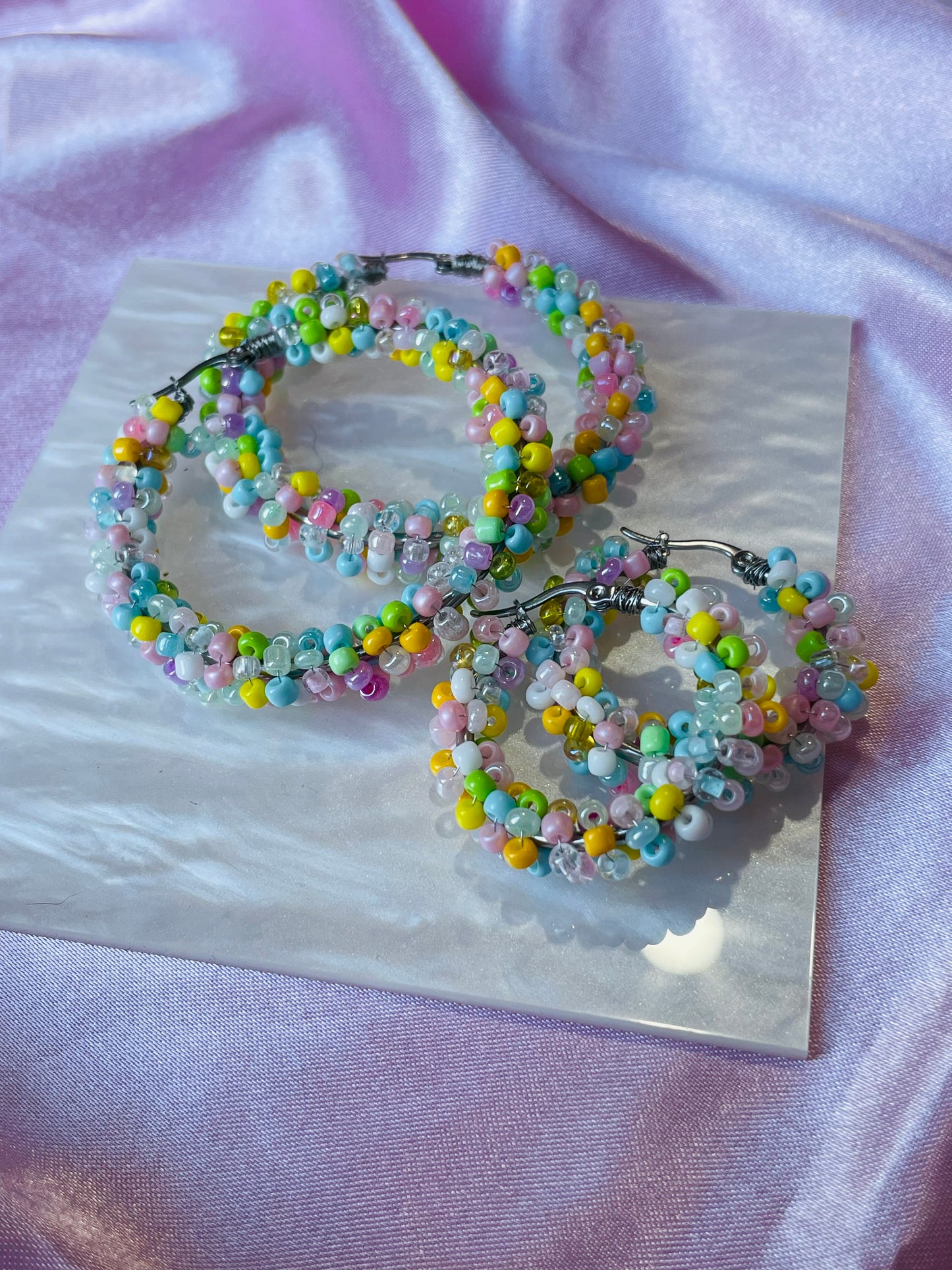 Pastel Beaded Hoop Earrings – Handmade Colourful Seed Bead Hoops