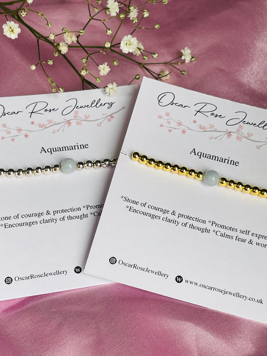 Aquamarine & Silver or Gold Bracelet
