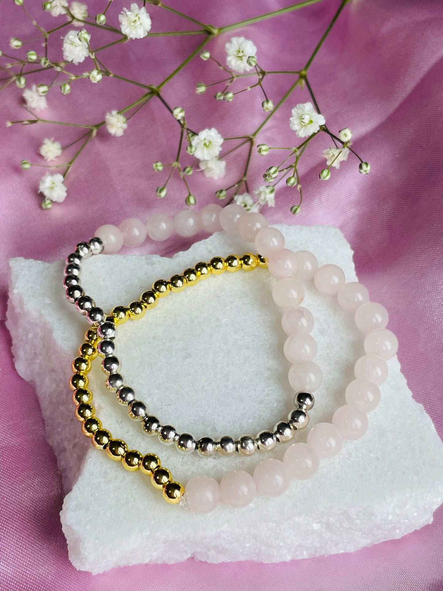 Rose Quartz & Silver or Gold Bracelet