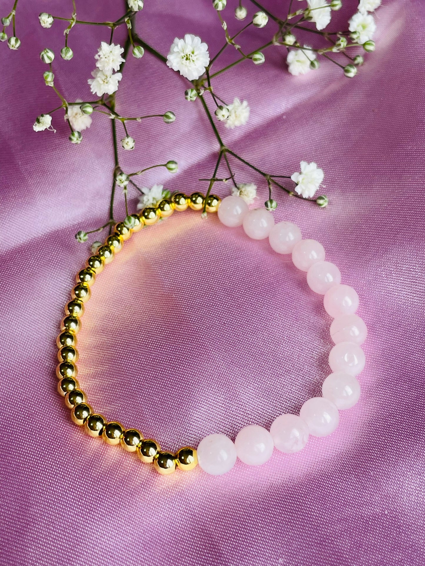 Rose Quartz & Silver or Gold Bracelet