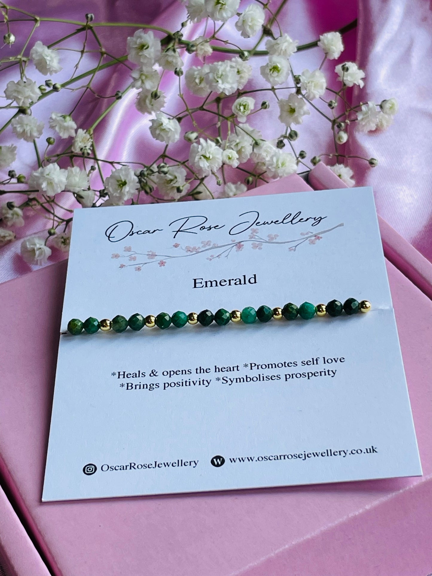 Emerald and Silver or Gold Plated Stretch Bead Bracelet