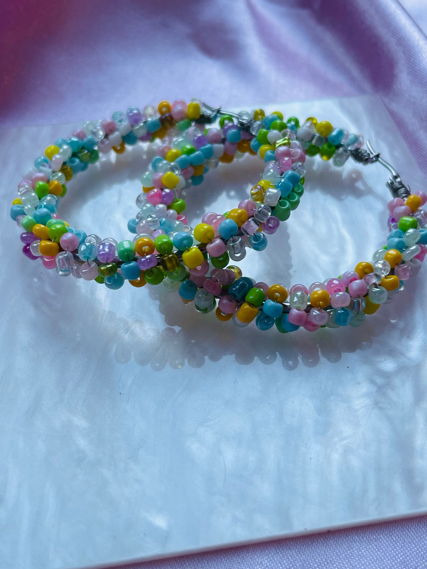 Pastel Beaded Hoop Earrings – Handmade Colourful Seed Bead Hoops