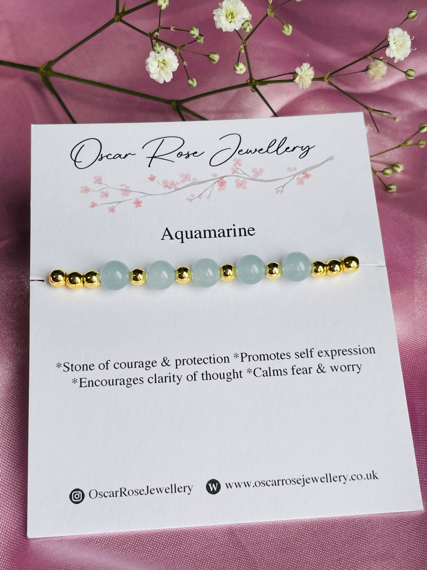 Aquamarine & Silver or Gold Bracelet