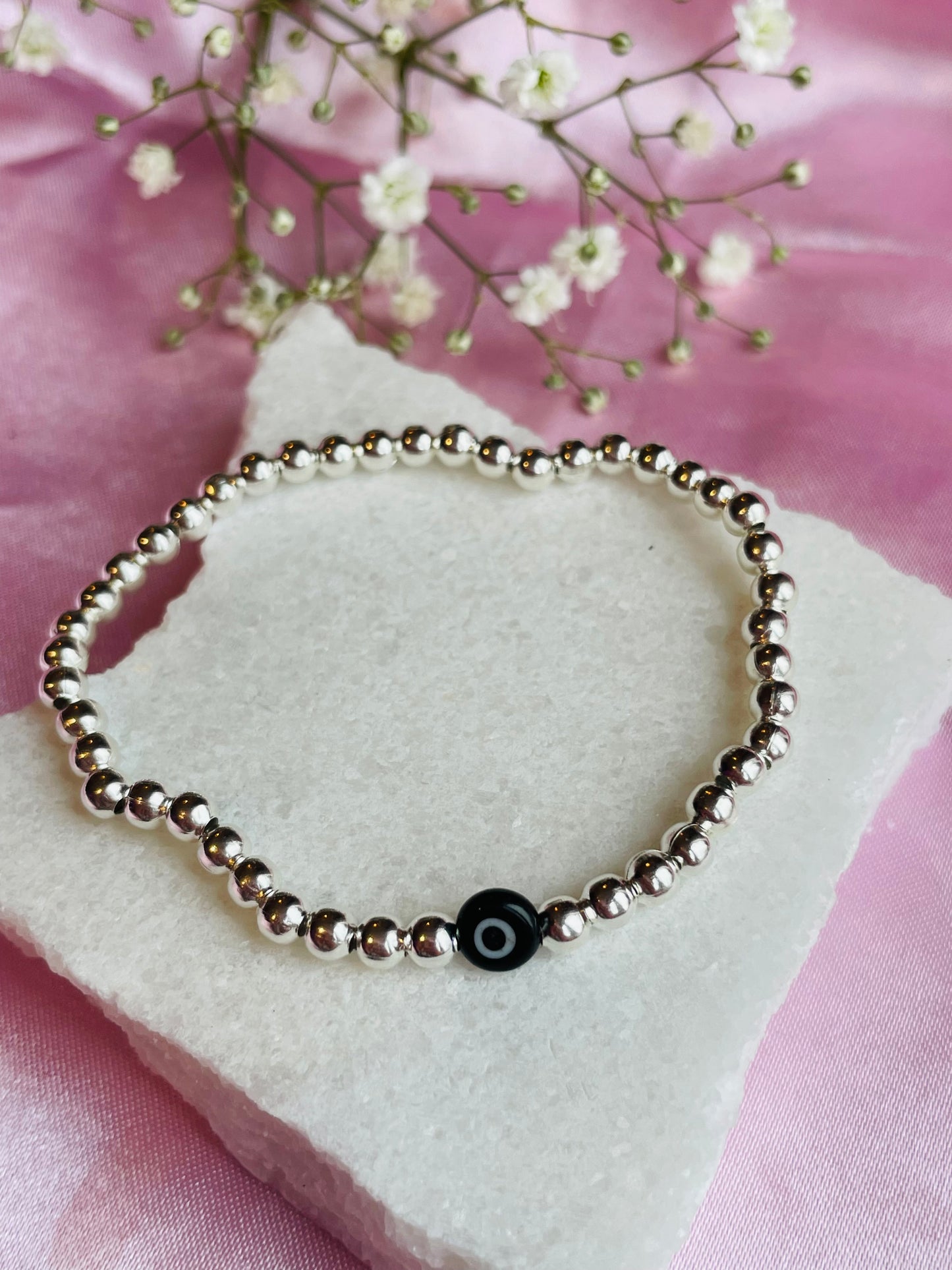 Black Evil Eye Silver Bracelet