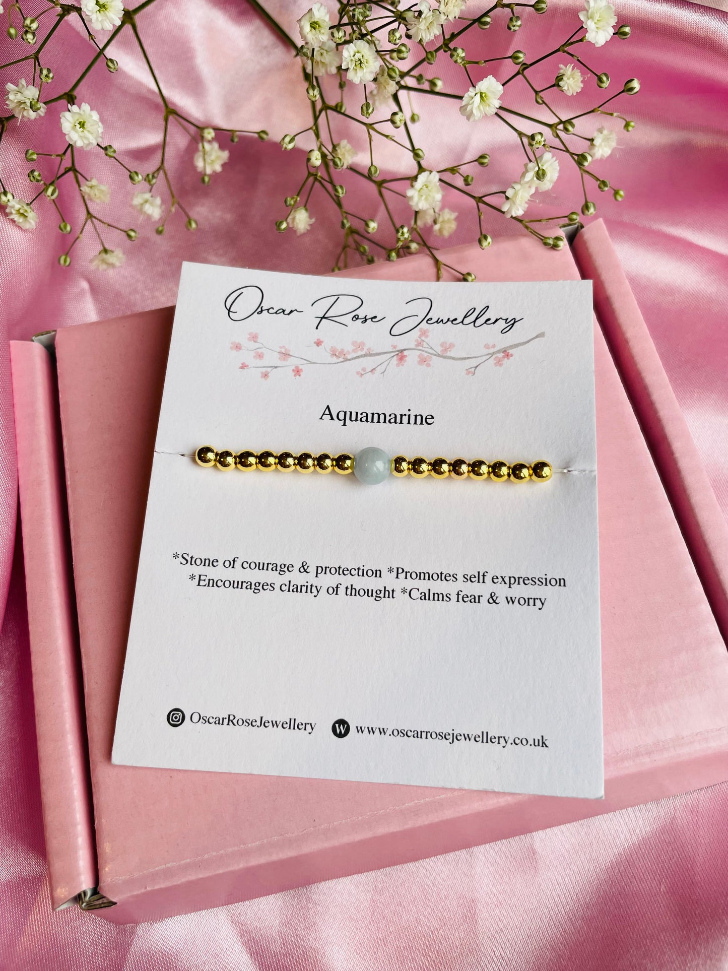 Aquamarine & Silver or Gold Bracelet