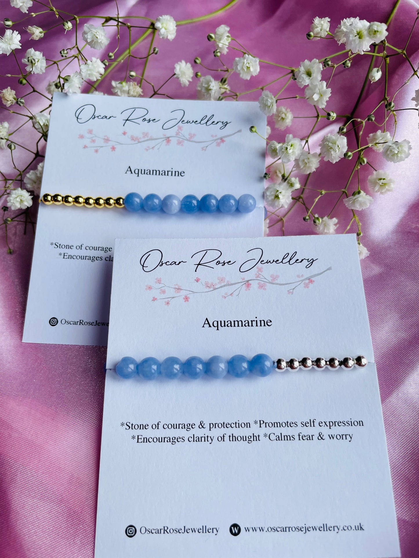 Aquamarine & Silver or Gold Bracelet