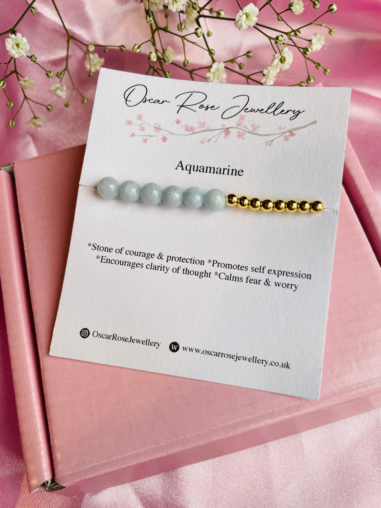 Aquamarine & Silver or Gold Bracelet