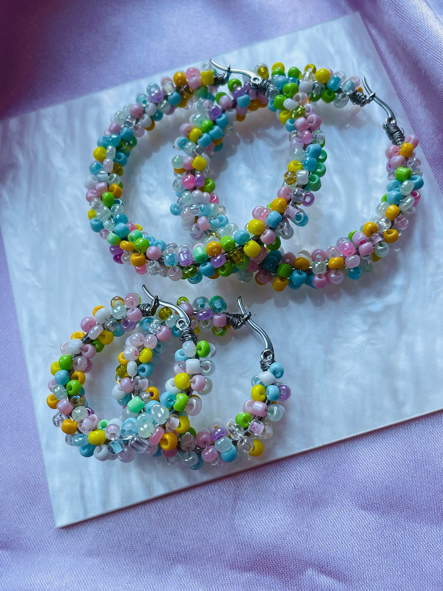 Pastel Beaded Hoop Earrings – Handmade Colourful Seed Bead Hoops