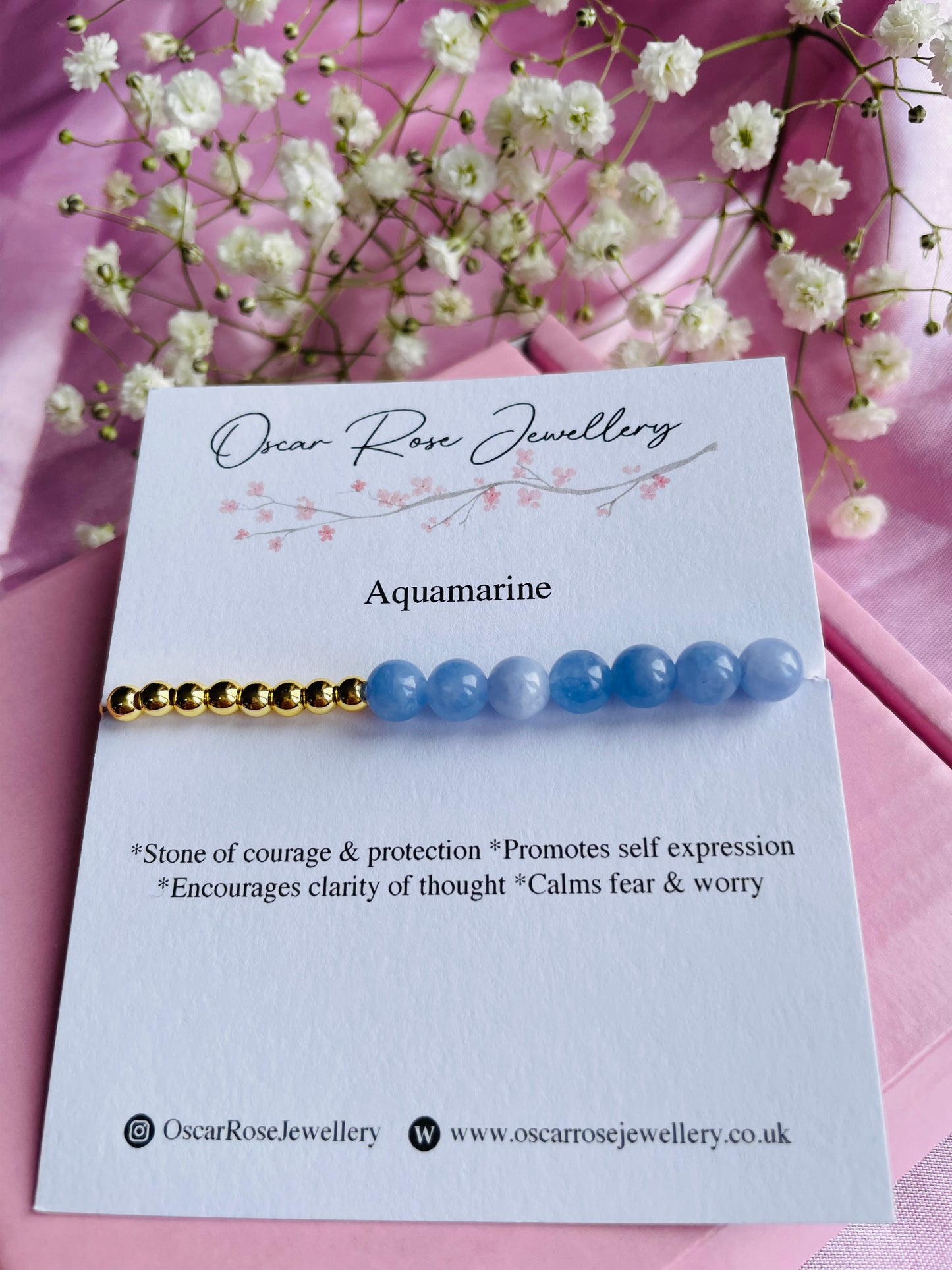 Aquamarine & Silver or Gold Bracelet