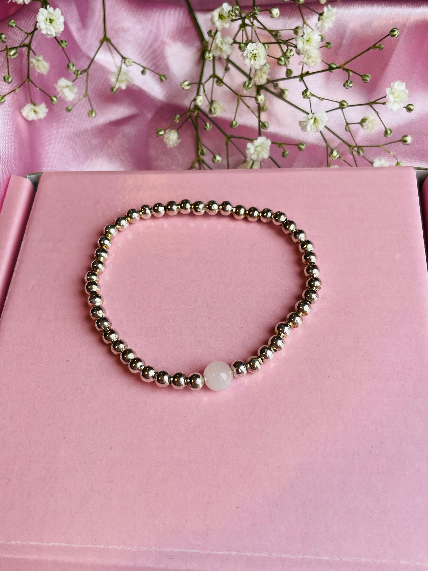 Rose Quartz & Silver or Gold Bracelet