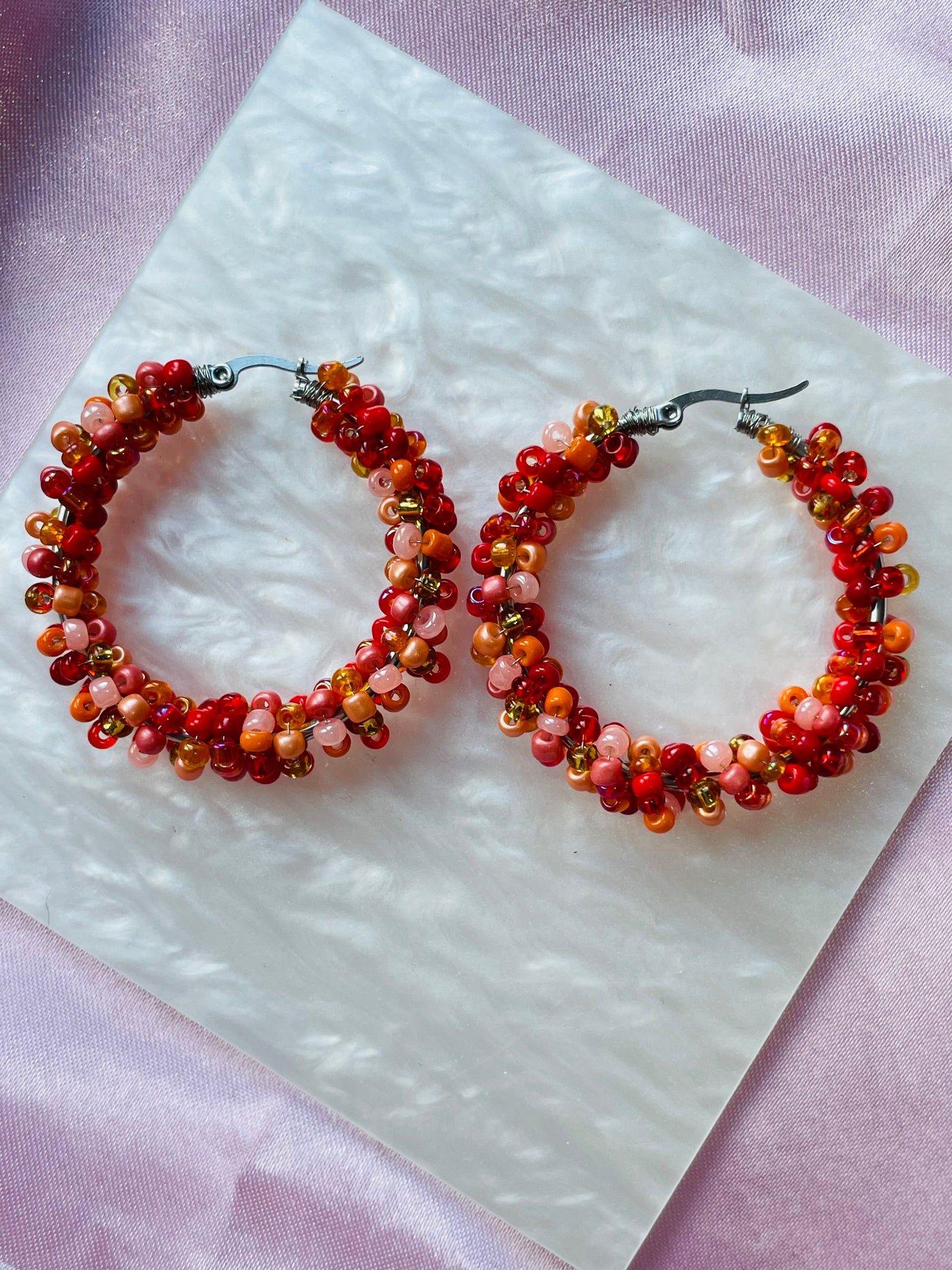 Autumn Beaded Hoop Earrings – Handmade Colourful Seed Bead Hoops