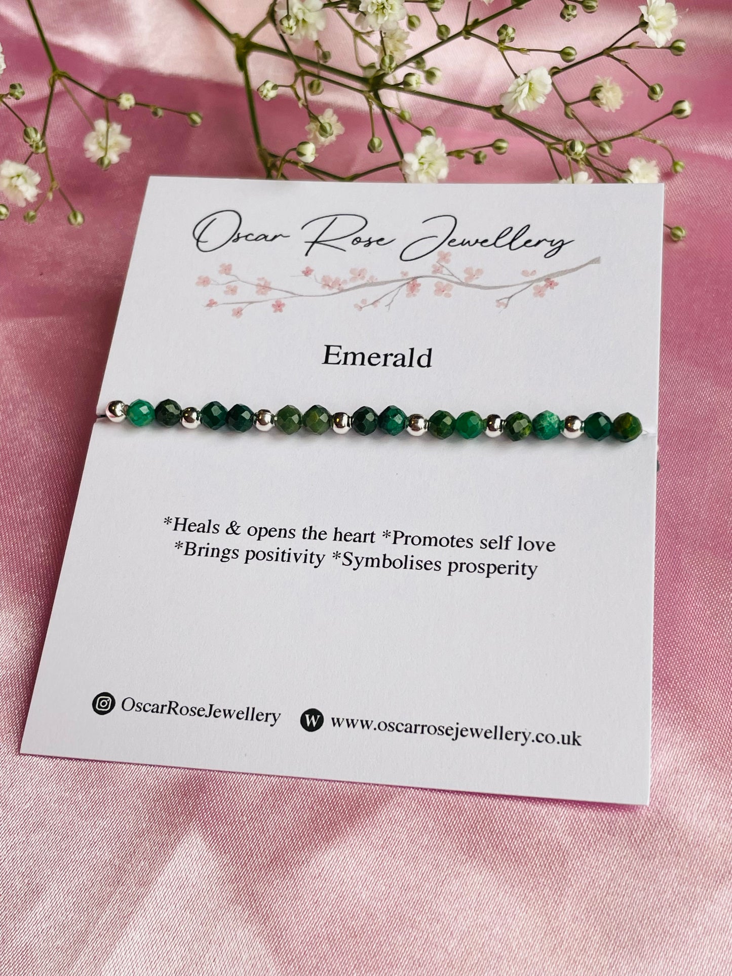 Emerald and Silver or Gold Plated Stretch Bead Bracelet