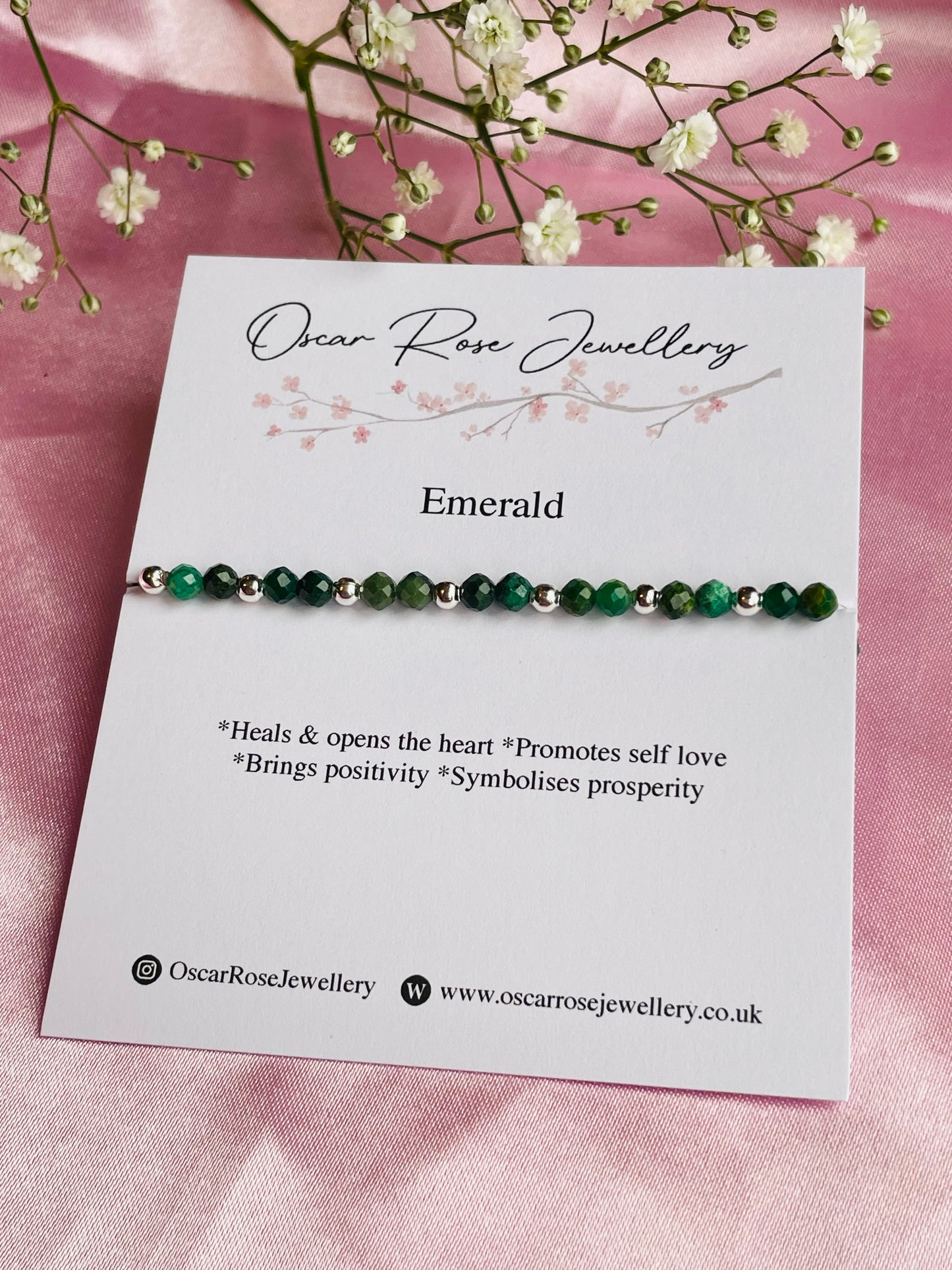 Emerald and Silver or Gold Plated Stretch Bead Bracelet