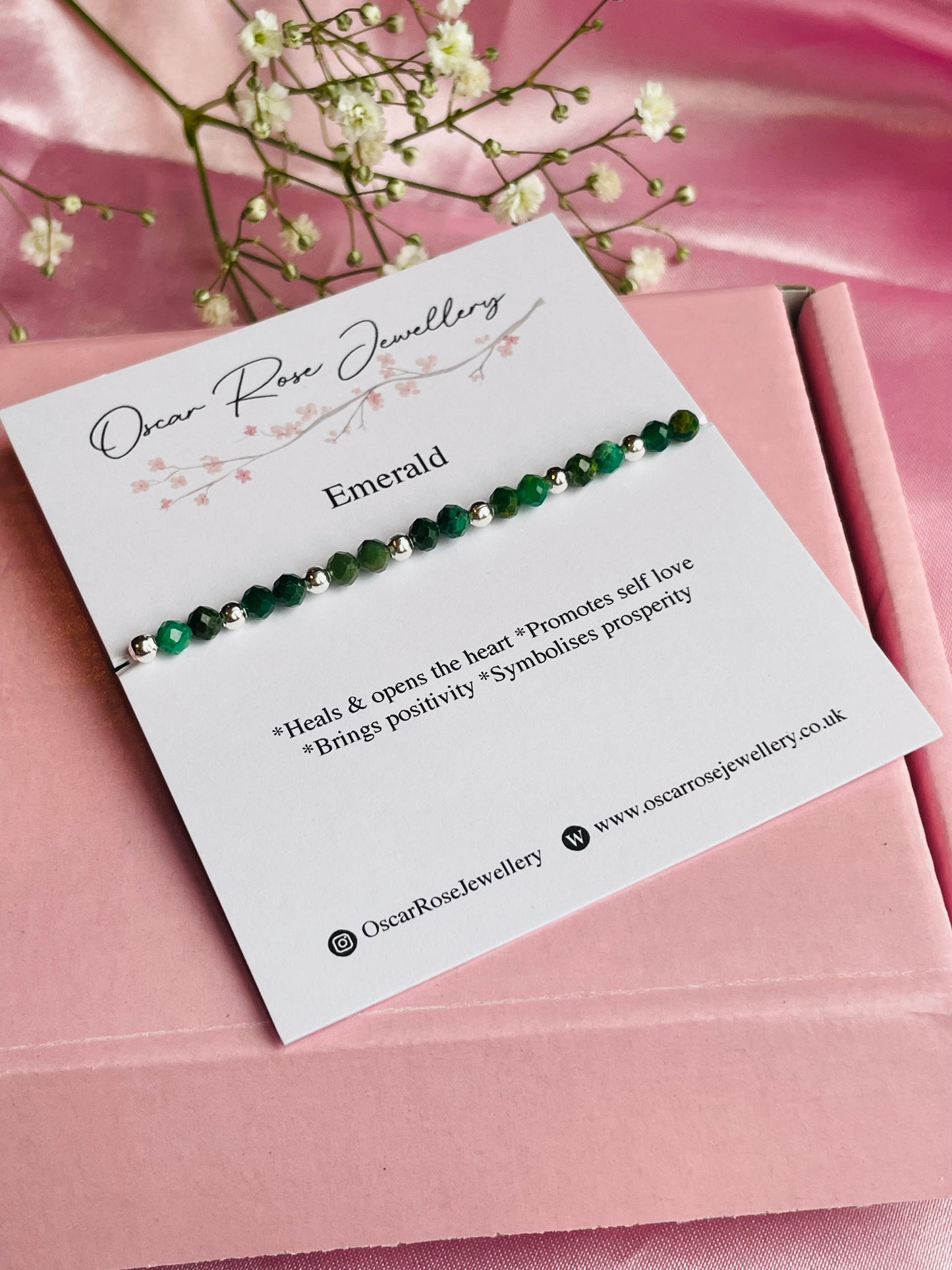 Emerald and Silver or Gold Plated Stretch Bead Bracelet