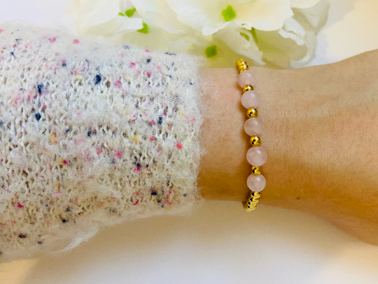 Rose Quartz & Gold Plated Bracelet