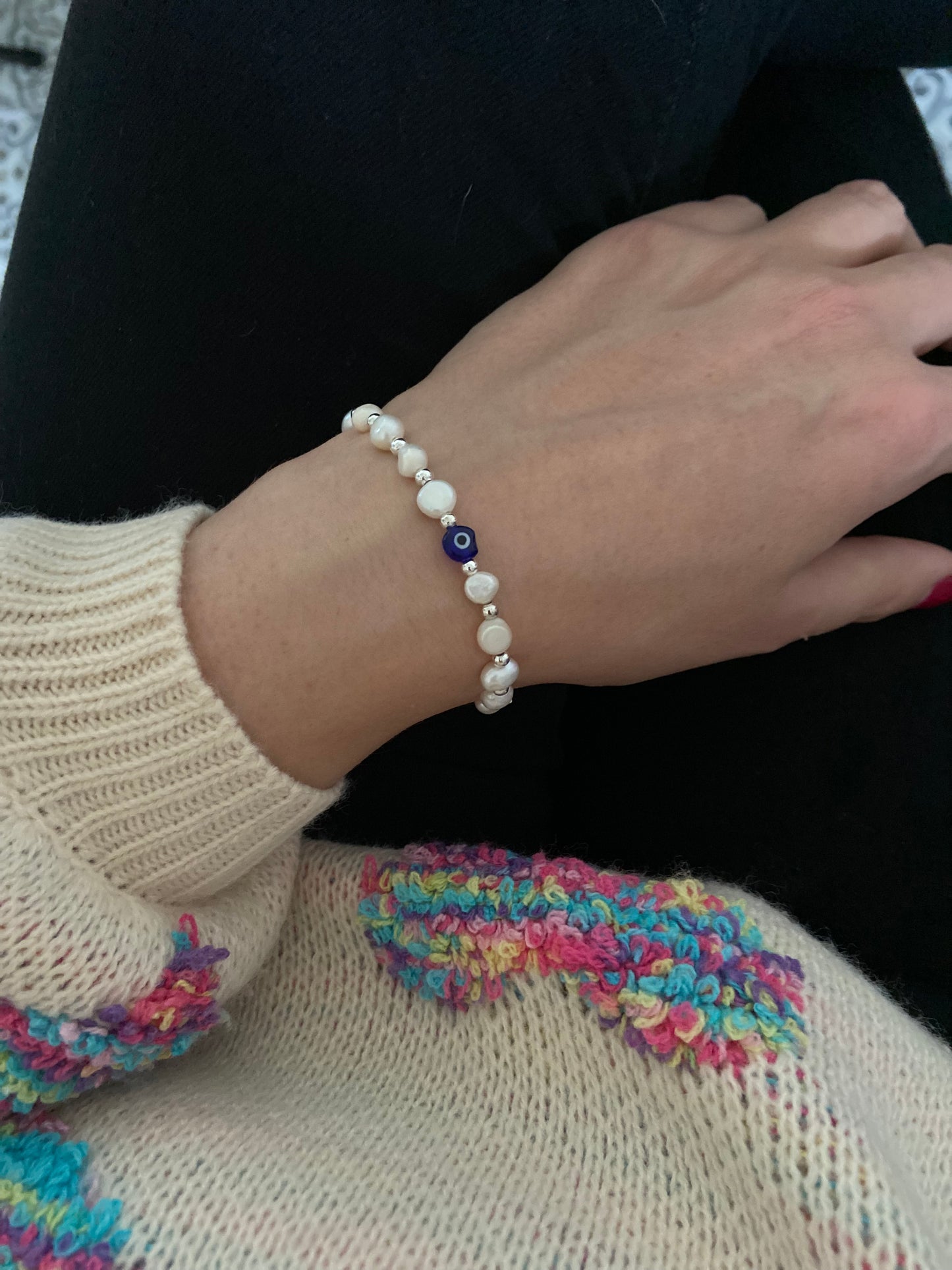 Pearl & Evil Eye Bracelet