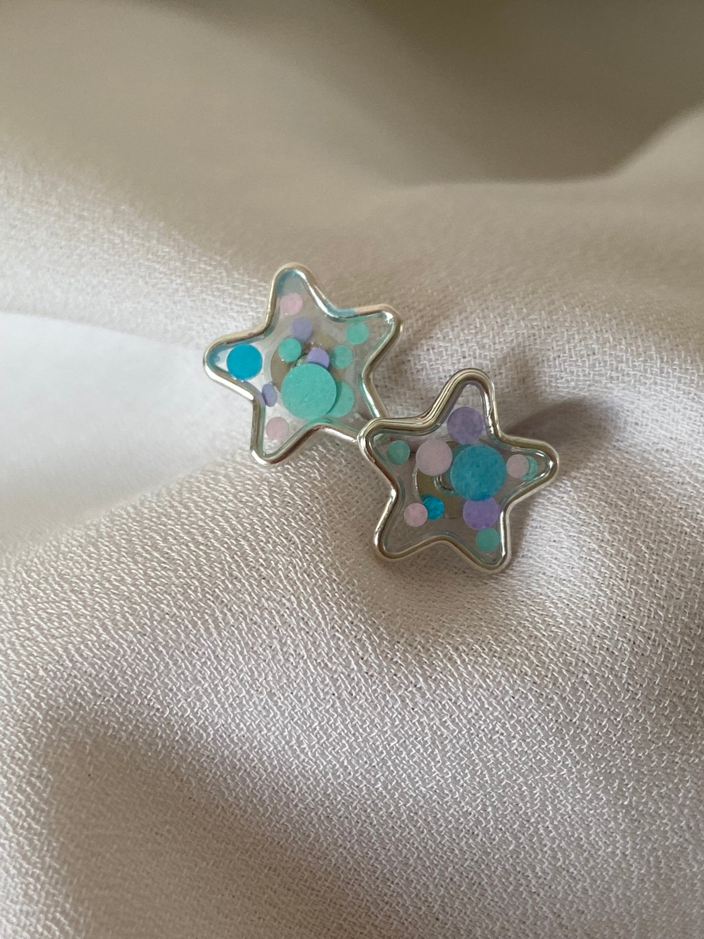 Sterling Silver Resin Confetti Star Earrings