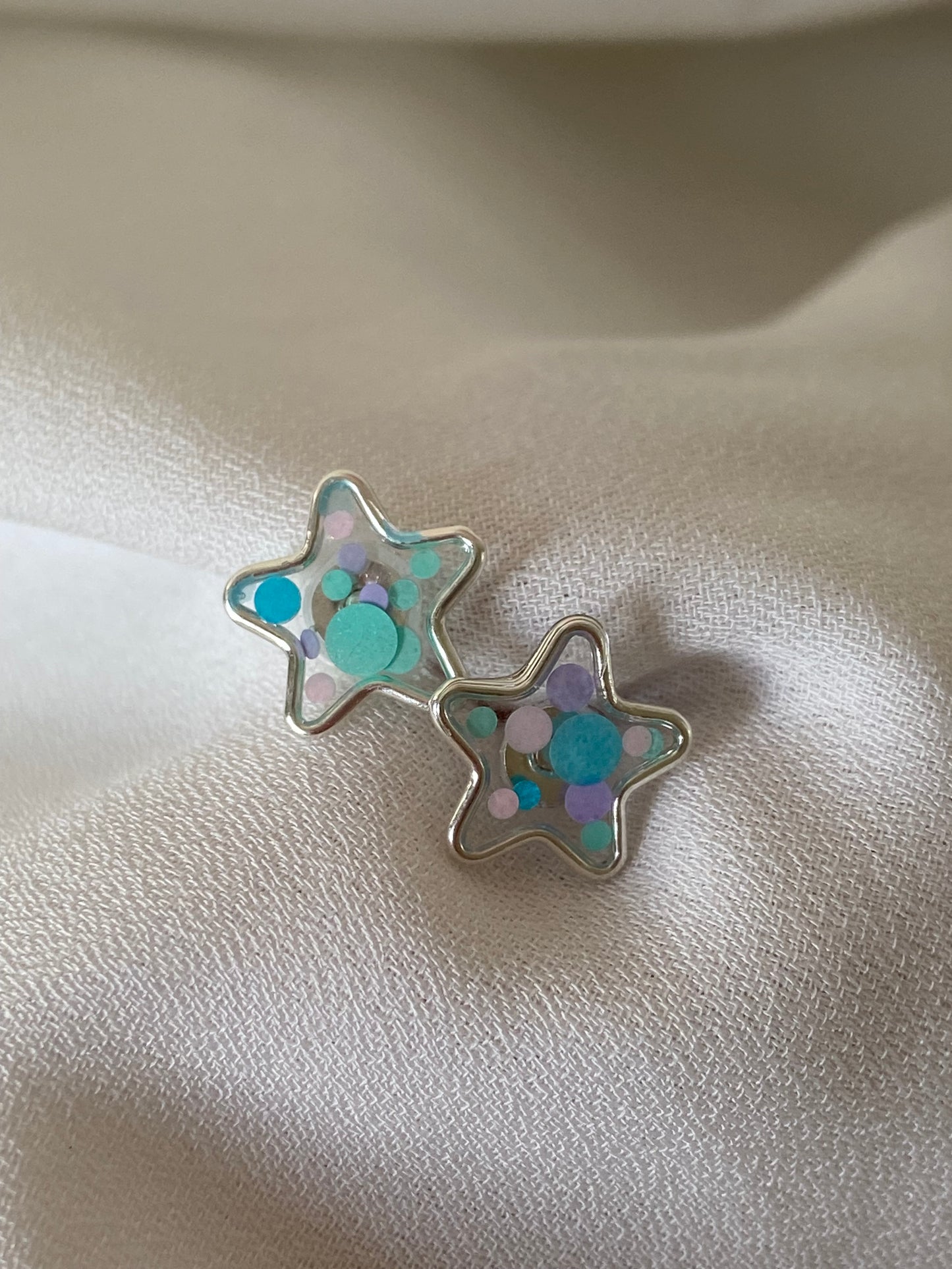 Sterling Silver Resin Confetti Star Earrings