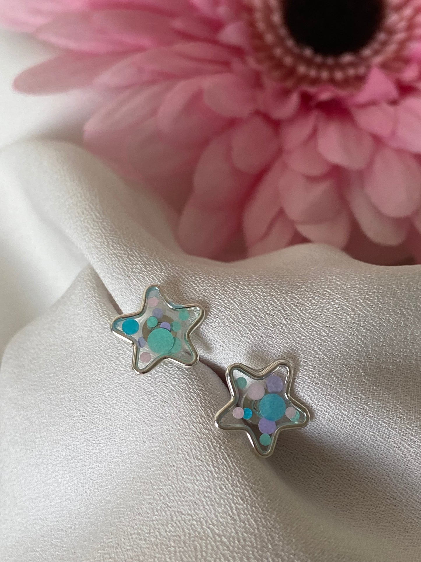 Sterling Silver Resin Confetti Star Earrings