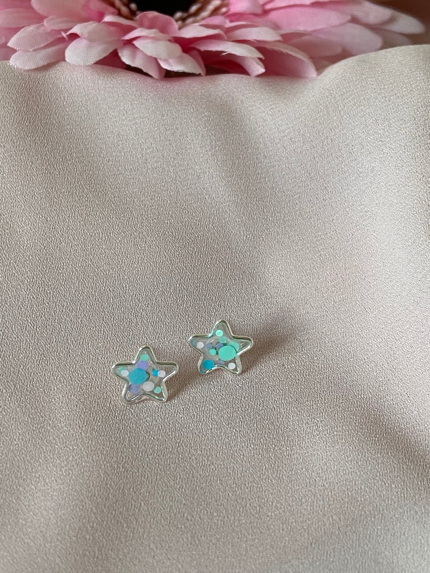 Sterling Silver Resin Confetti Star Earrings