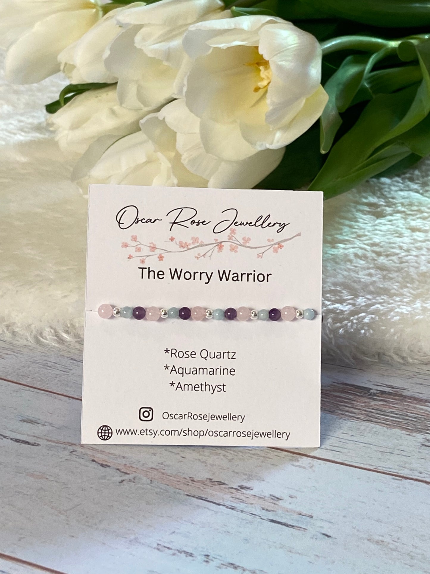 Worry Warrior Bracelet - Amethyst, Rose Quartz & Aquamarine.