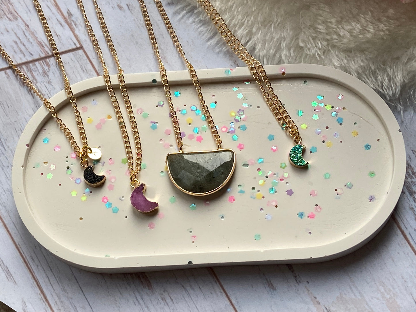 Resin Druzy Moon Necklace