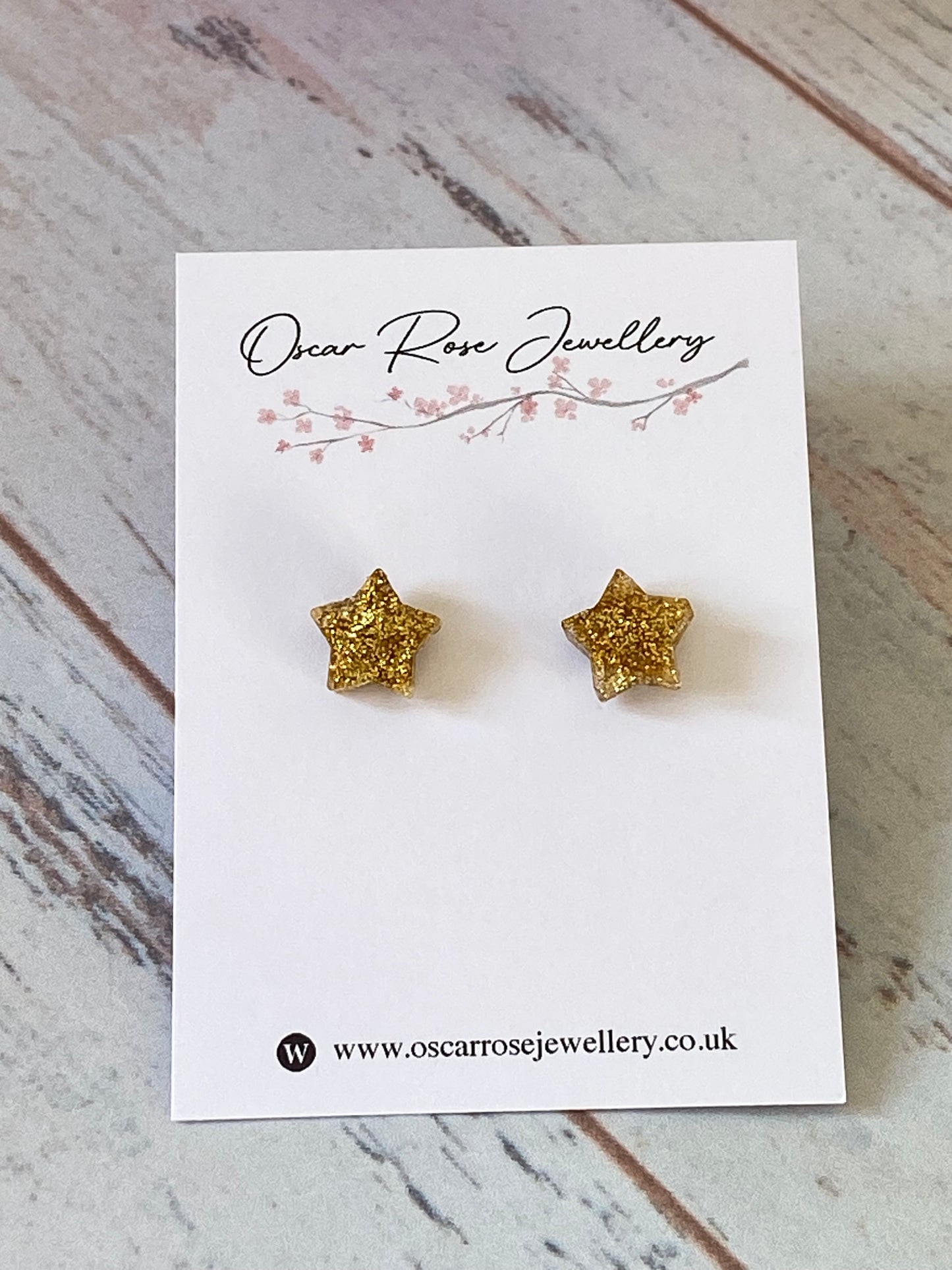 Gold Glitter Resin Star Stud Earrings