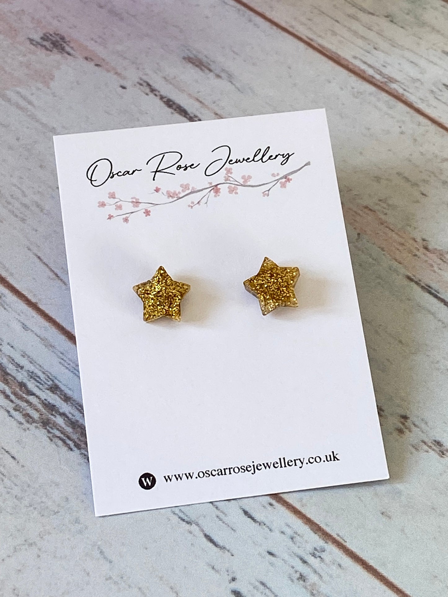 Gold Glitter Resin Star Stud Earrings