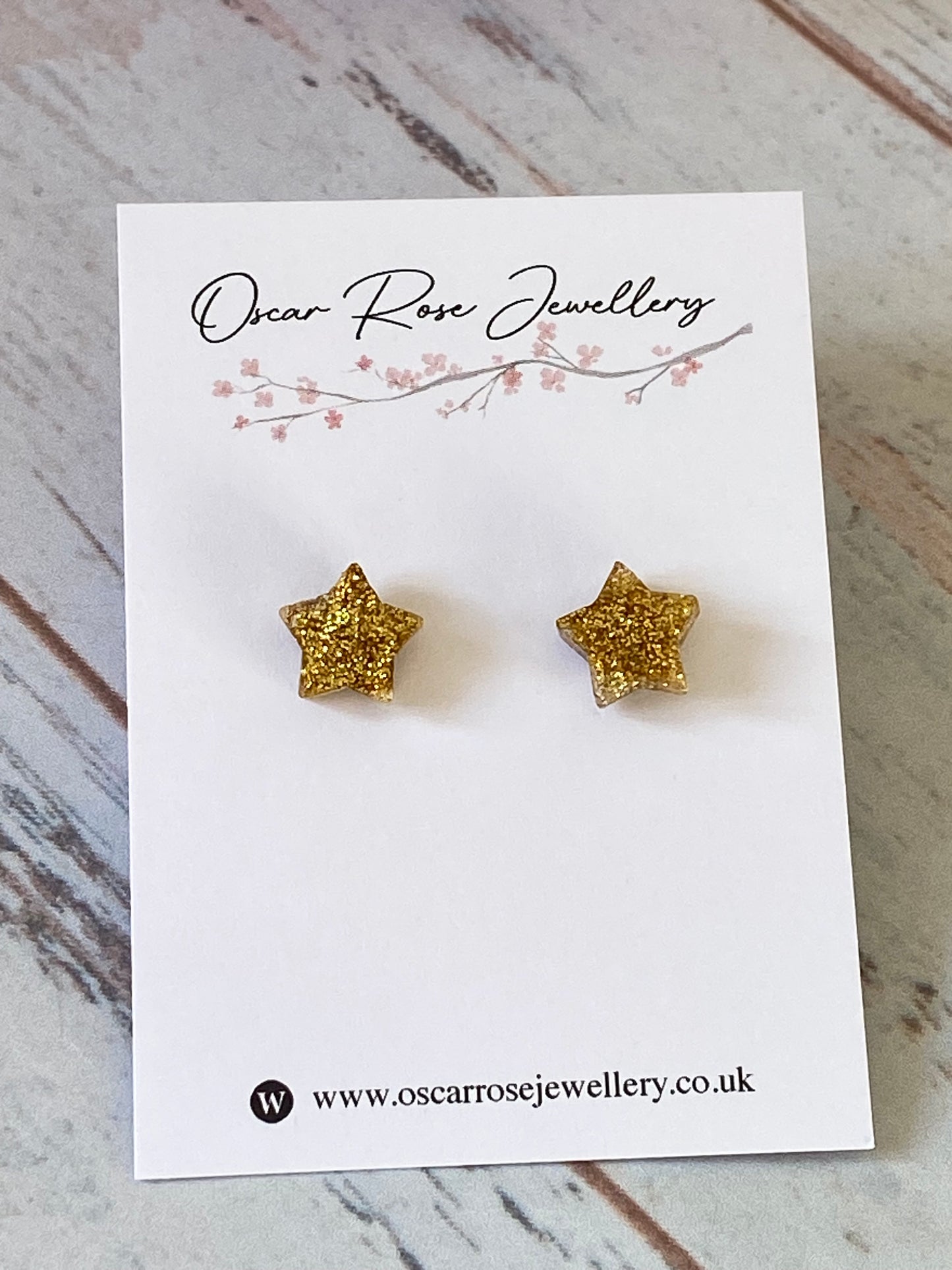 Gold Glitter Resin Star Stud Earrings