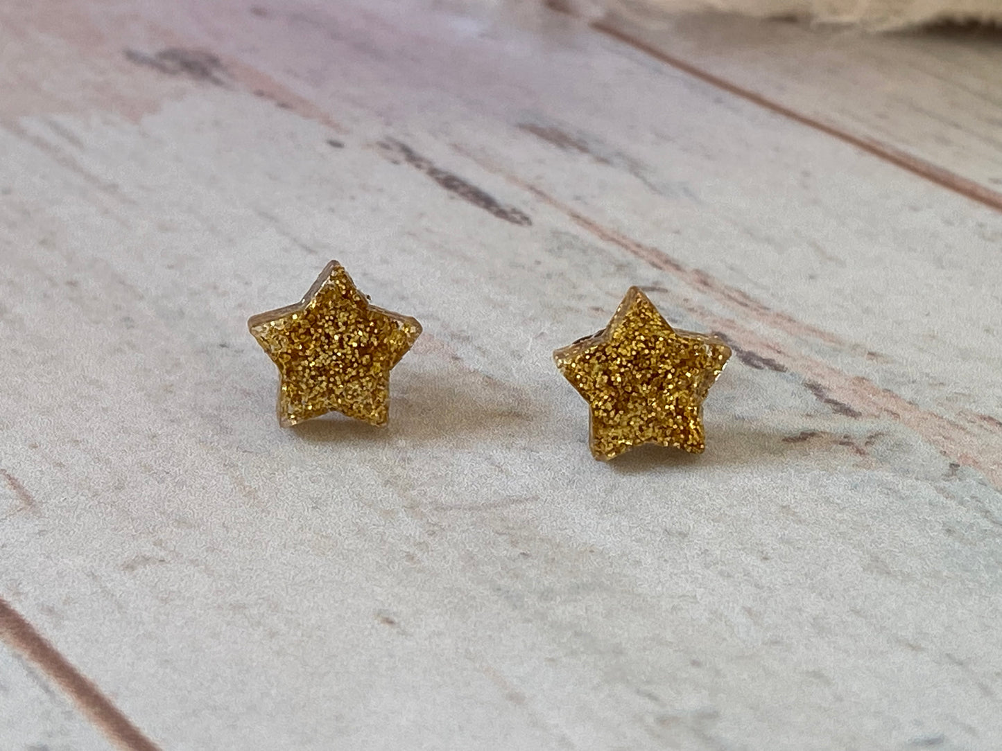 Gold Glitter Resin Star Stud Earrings