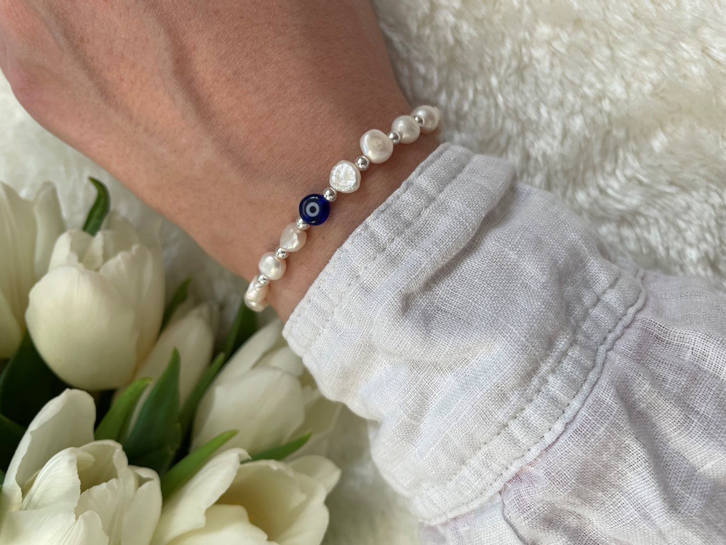 Pearl & Evil Eye Bracelet