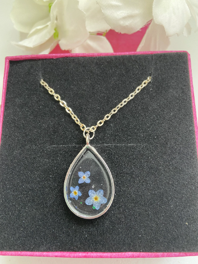 Real Forget Me Not Flower Necklace