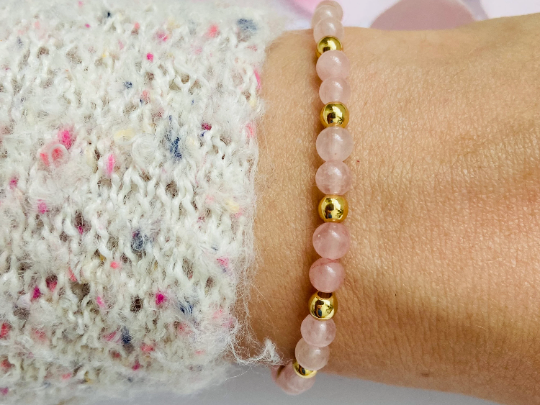 Dainty Rose Quartz & Gold Bracelet