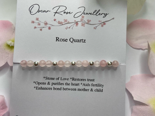 Rose Quartz & Sterling Silver Dainty Bracelet